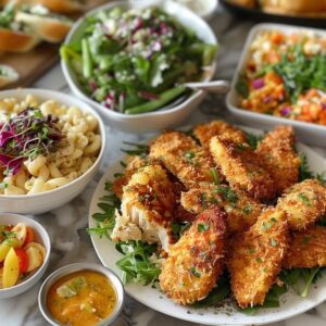 Coconut Crusted Chicken Tender w/ Mac n Cheese