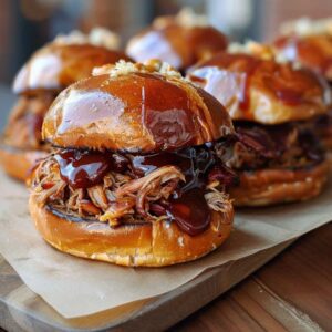 BBQ Pulled pork on pretzel slider roll