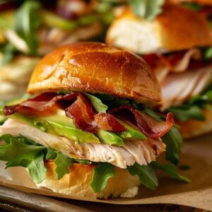 Oven Roasted Turkey Breast, Provolone Cheese, Avocado, and Bacon w. Fresh Greens on Fresh Baked Rolls