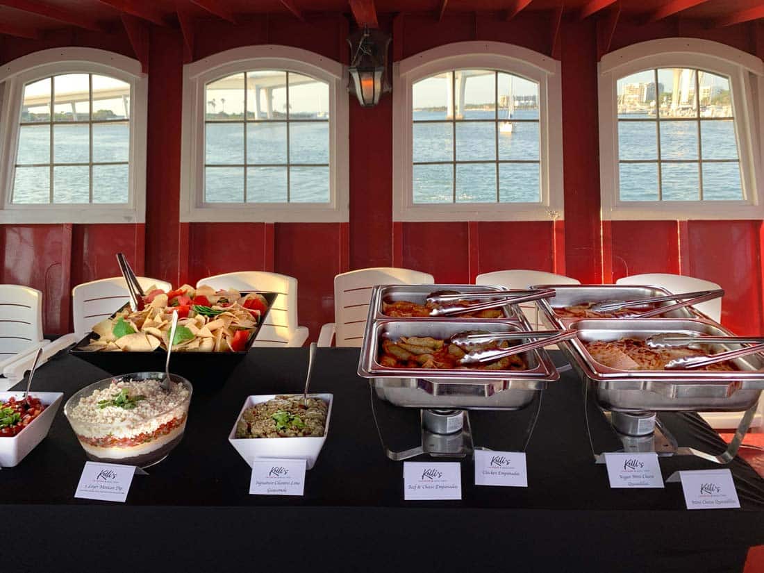 Kelli's famous taco bar completely setup on Clearwater's Captain Memo's Pirate Ship