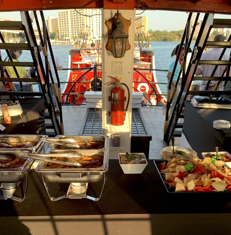 Taco bar setup on pirate ship